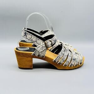 Sanita Sandals Womens 6 White Black Slingback Strappy Clog Buckle Block Heel